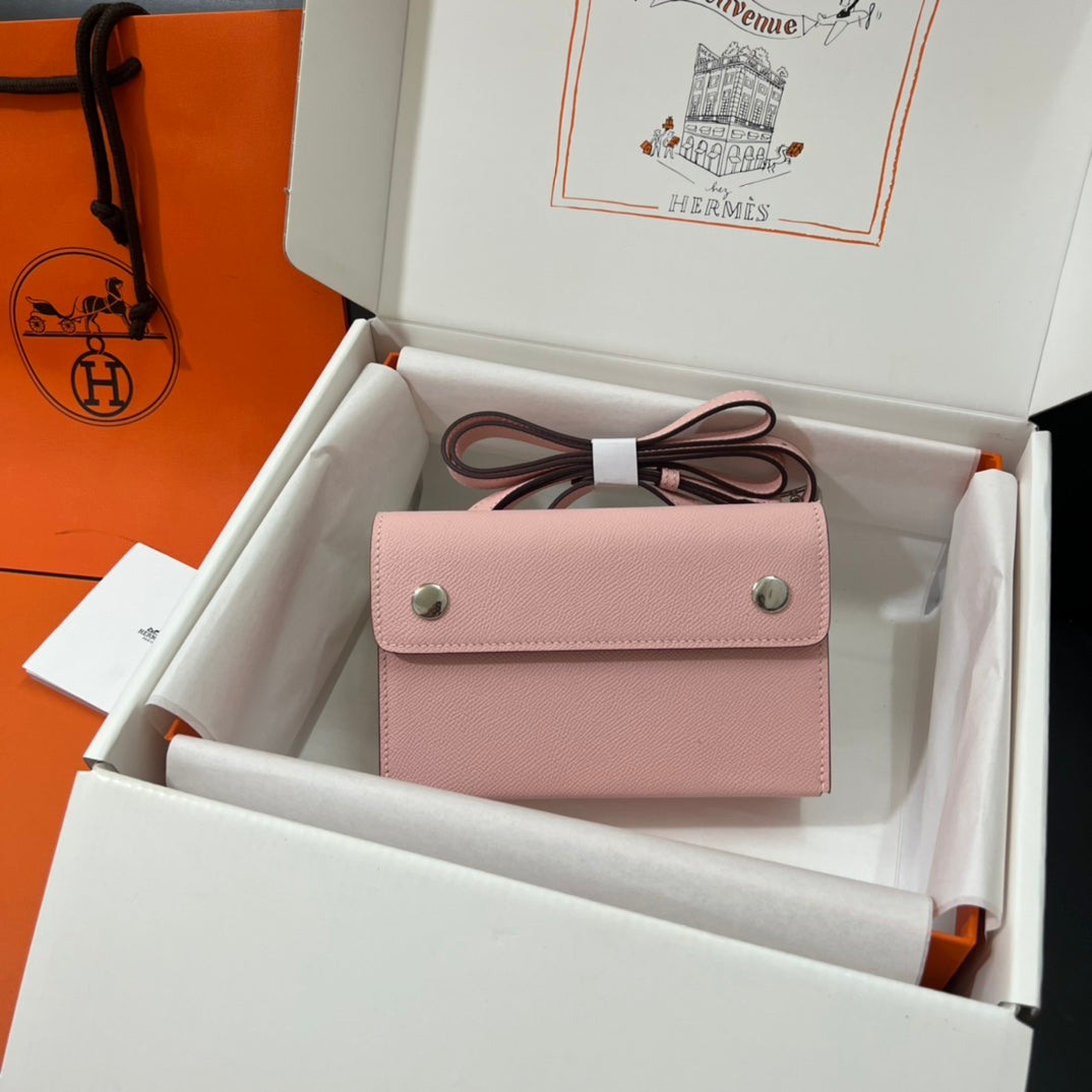 Hermès Click 16 Epsom Leather Wallet with Shoulder Strap - Rose Pink