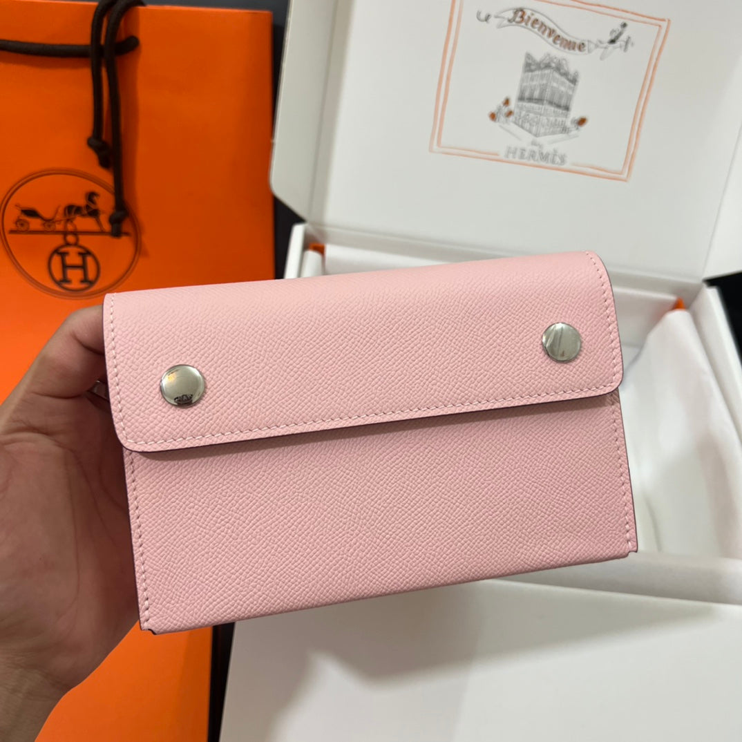 Hermès Click 16 Epsom Leather Wallet with Shoulder Strap - Rose Pink