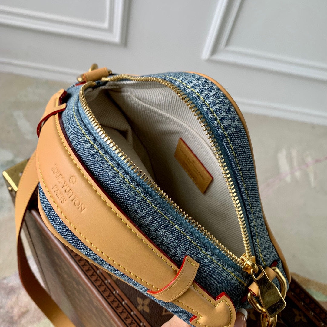 Louis Vuitton Blue Checkerboard Denim Square Crossbody Bag with Leather Trim