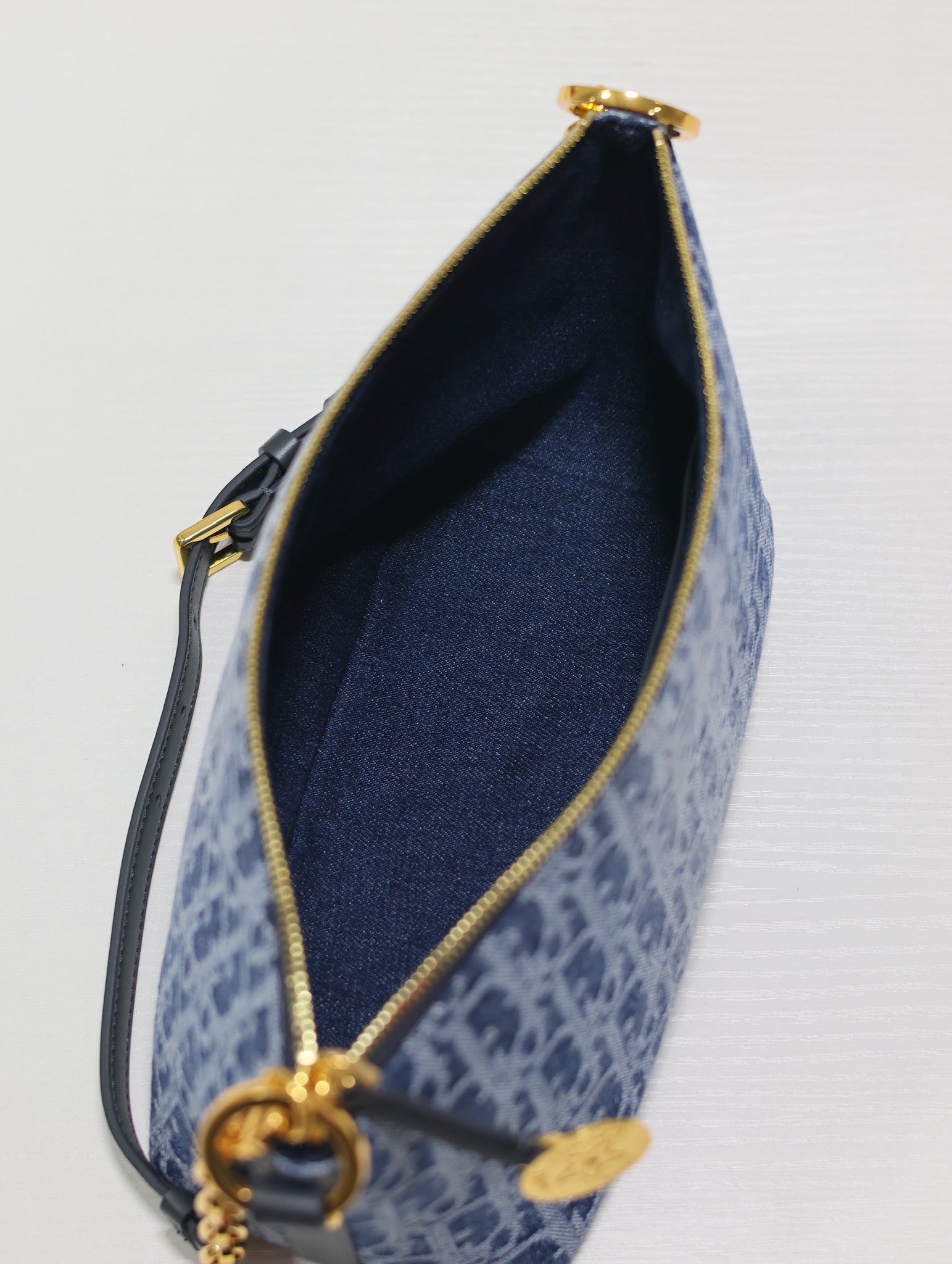 Dior Vintage Blue Monogram Canvas Shoulder Bag with Gold Charms