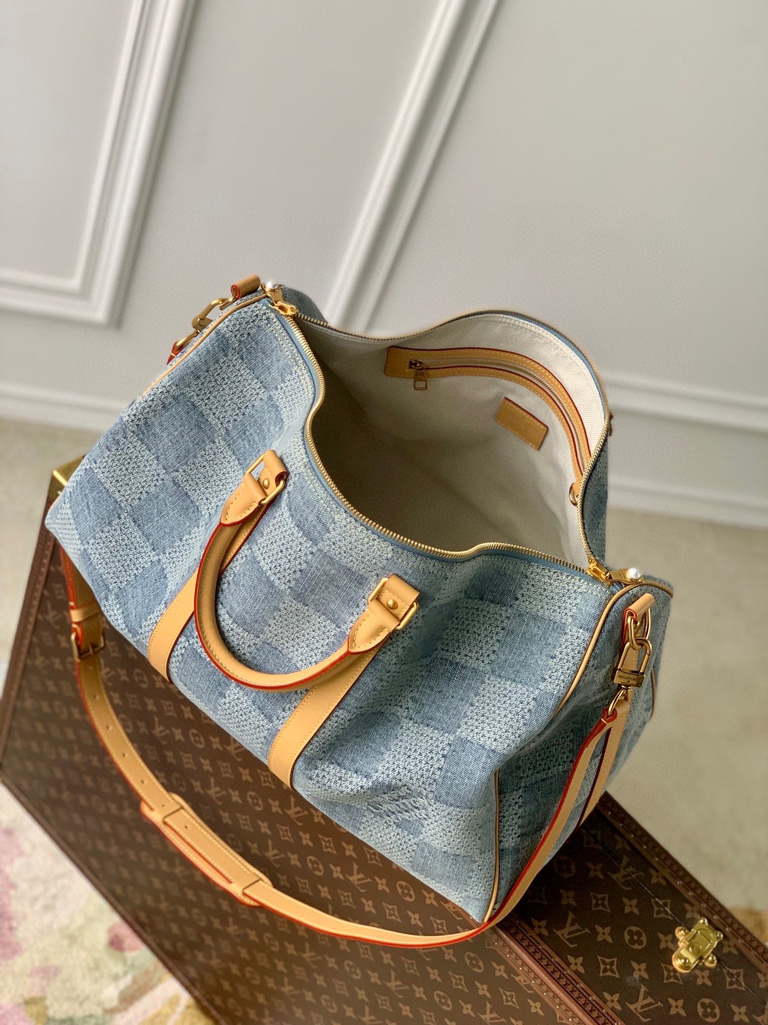 Louis Vuitton Keepall Bandoulière 50 Damier Denim Blue Duffle Bag