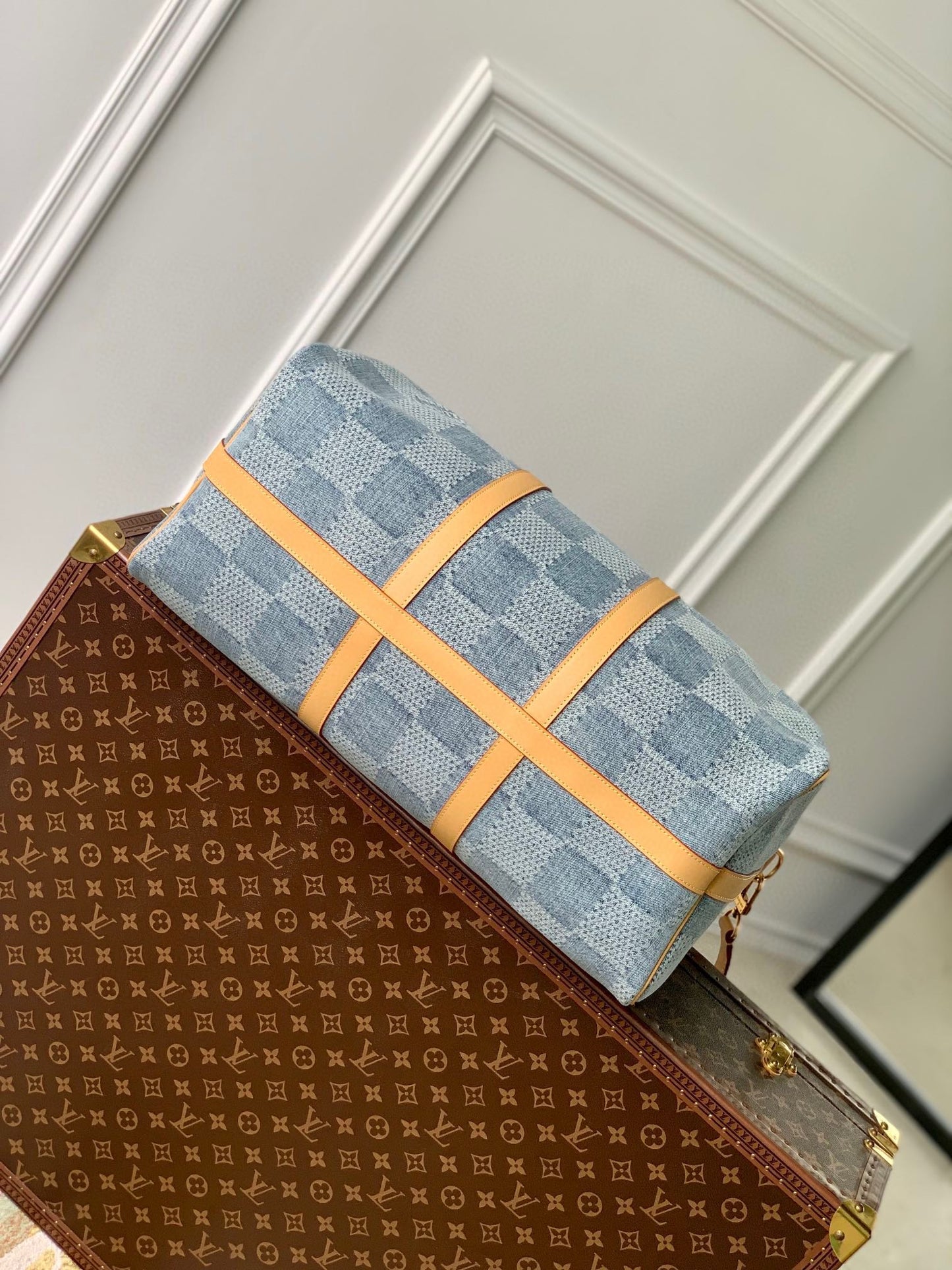 Louis Vuitton Keepall Bandoulière 50 Damier Denim Blue Duffle Bag