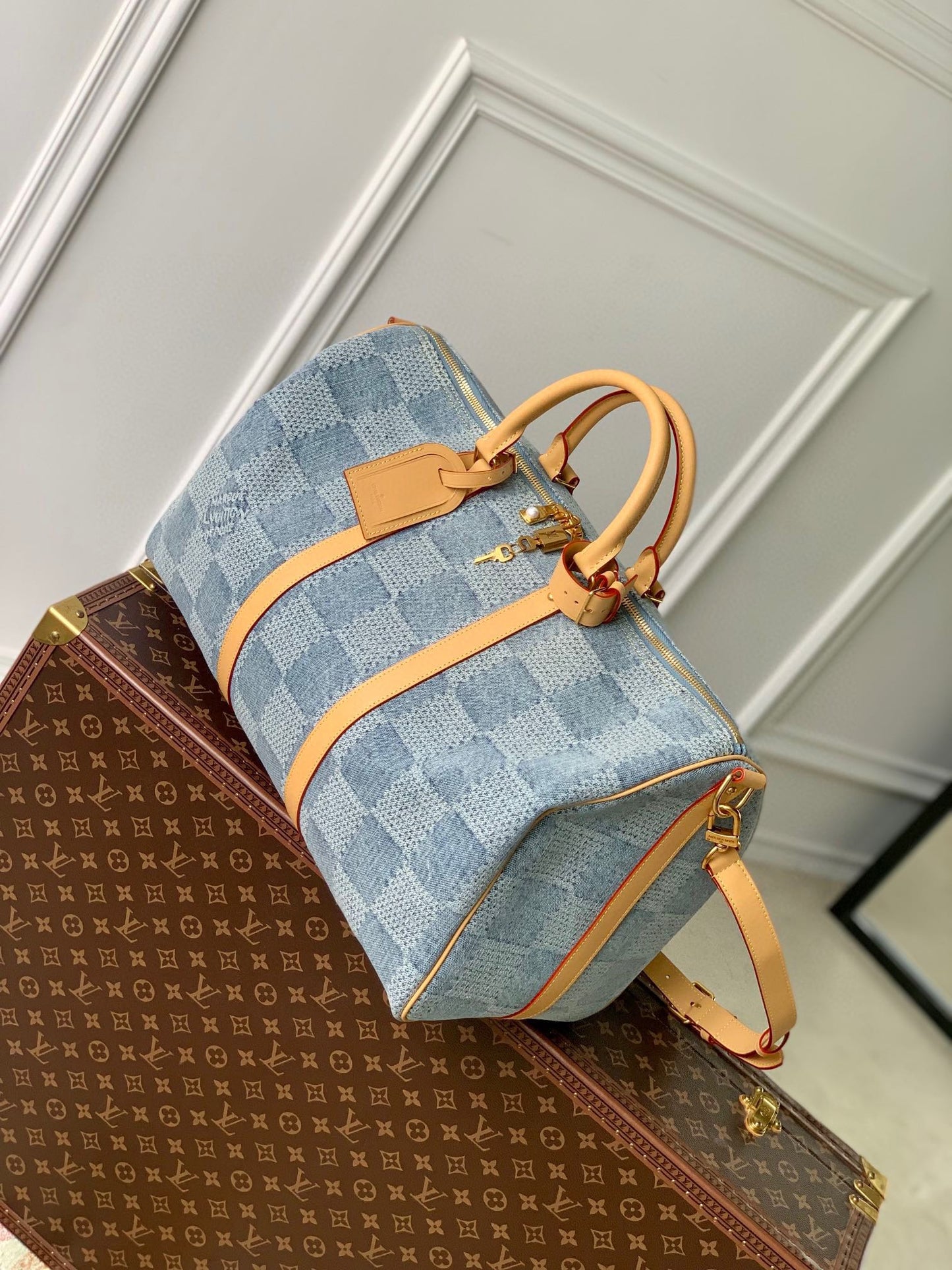 Louis Vuitton Keepall Bandoulière 50 Damier Denim Blue Duffle Bag