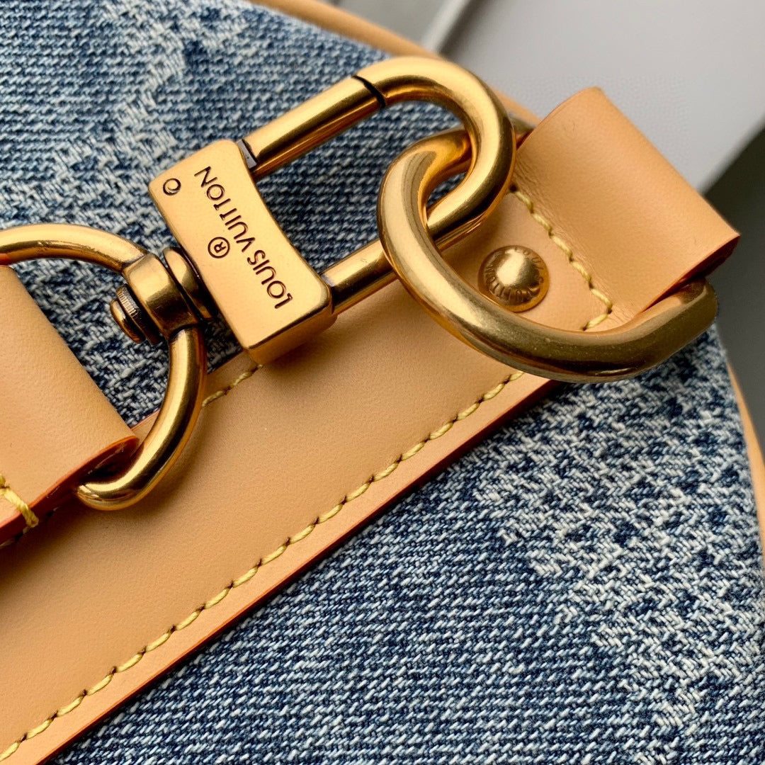 Louis Vuitton Keepall Bandoulière 50 Damier Denim Blue Duffle Bag