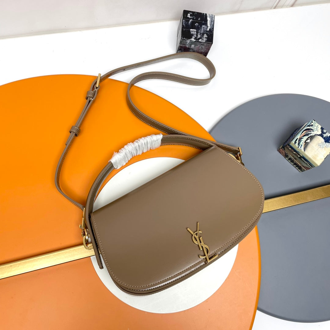 Saint Laurent Solferino Medium Shoulder Bag in Smooth Leather - Taupe