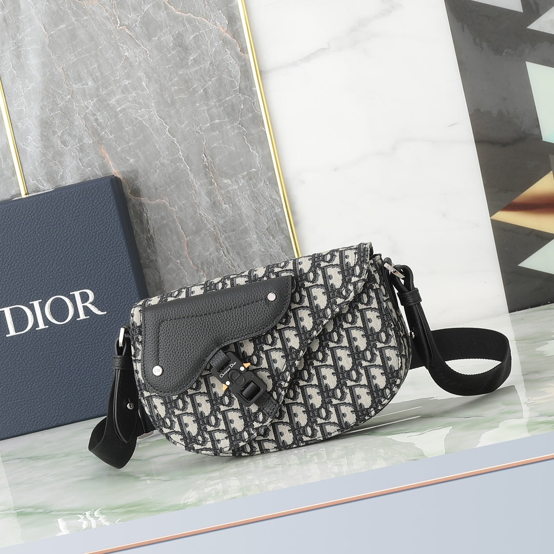 Dior Gallop Mini Messenger Bag - Blue Dior Oblique Jacquard and Black Grained Calfskin