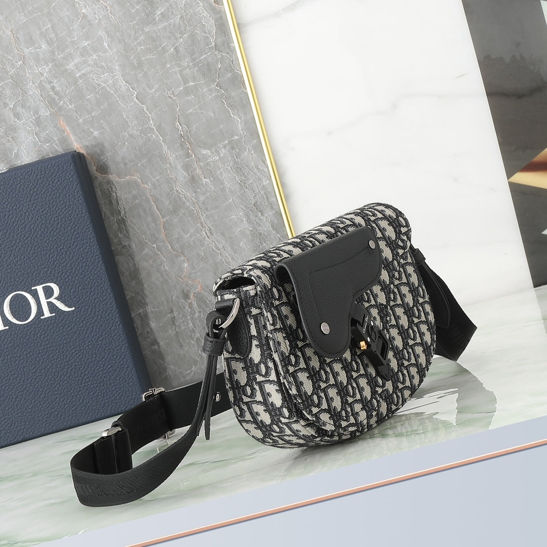 Dior Gallop Mini Messenger Bag - Blue Dior Oblique Jacquard and Black Grained Calfskin