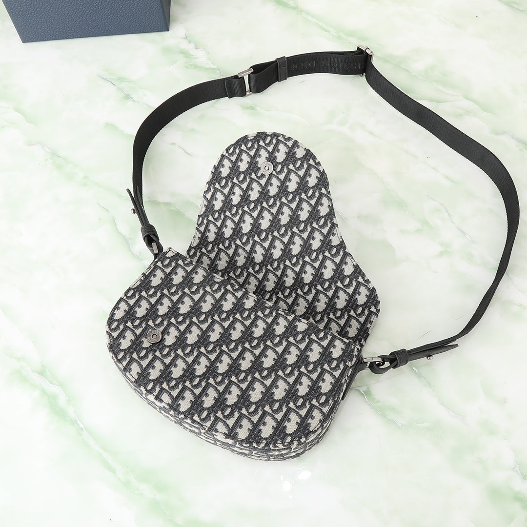 Dior Gallop Mini Messenger Bag - Blue Dior Oblique Jacquard and Black Grained Calfskin