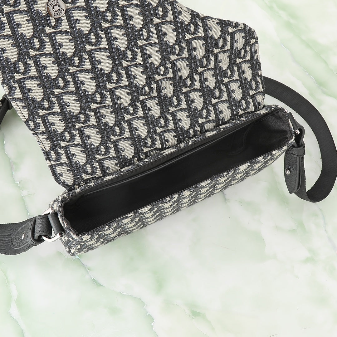 Dior Gallop Mini Messenger Bag - Blue Dior Oblique Jacquard and Black Grained Calfskin