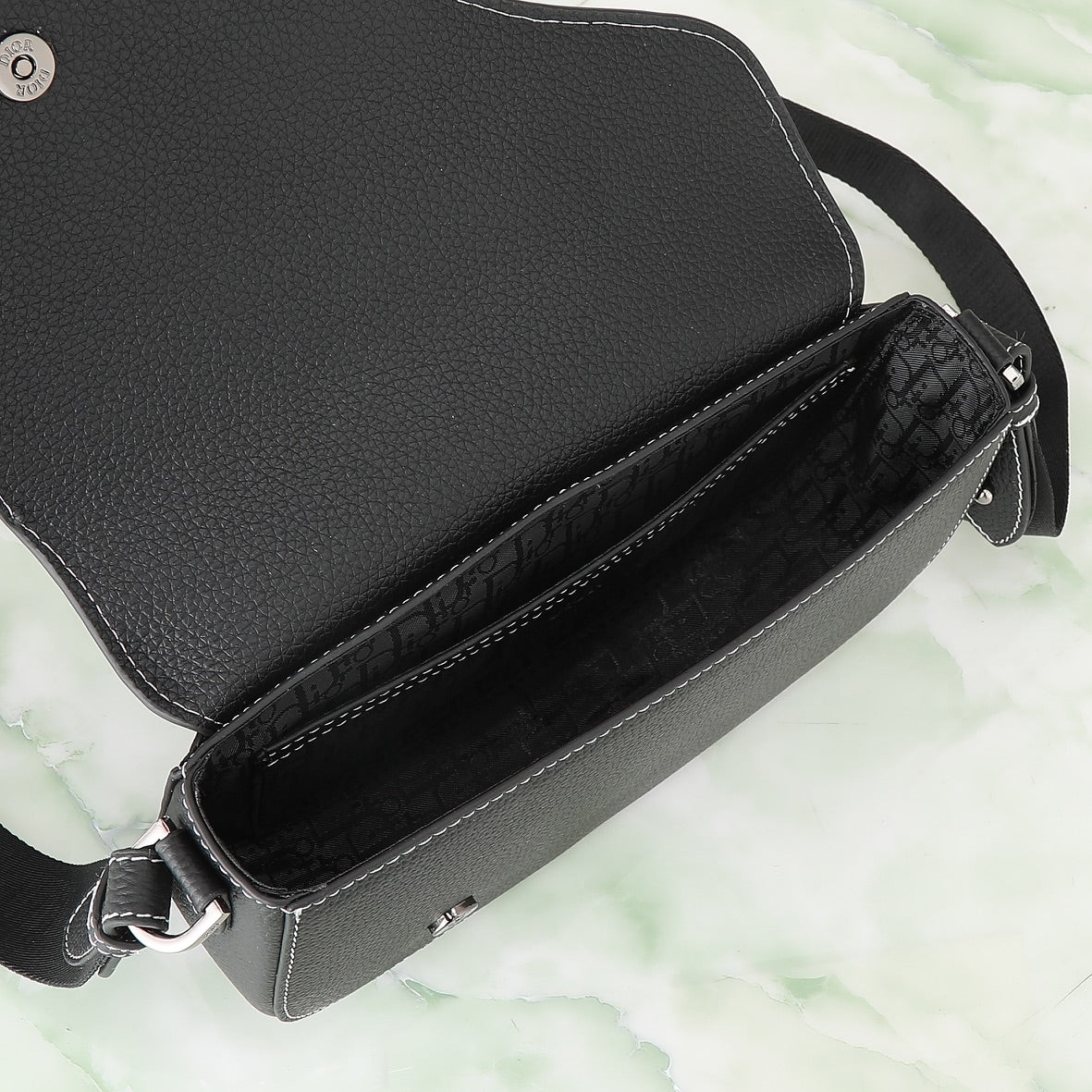 Dior Men's Saddle Bag - Black Grained Calfskin with Contrast Stitching