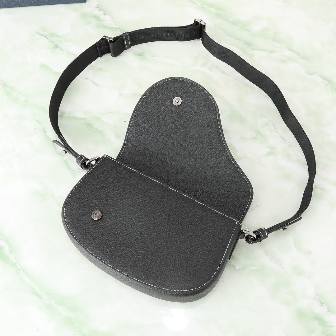 Dior Men's Saddle Bag - Black Grained Calfskin with Contrast Stitching