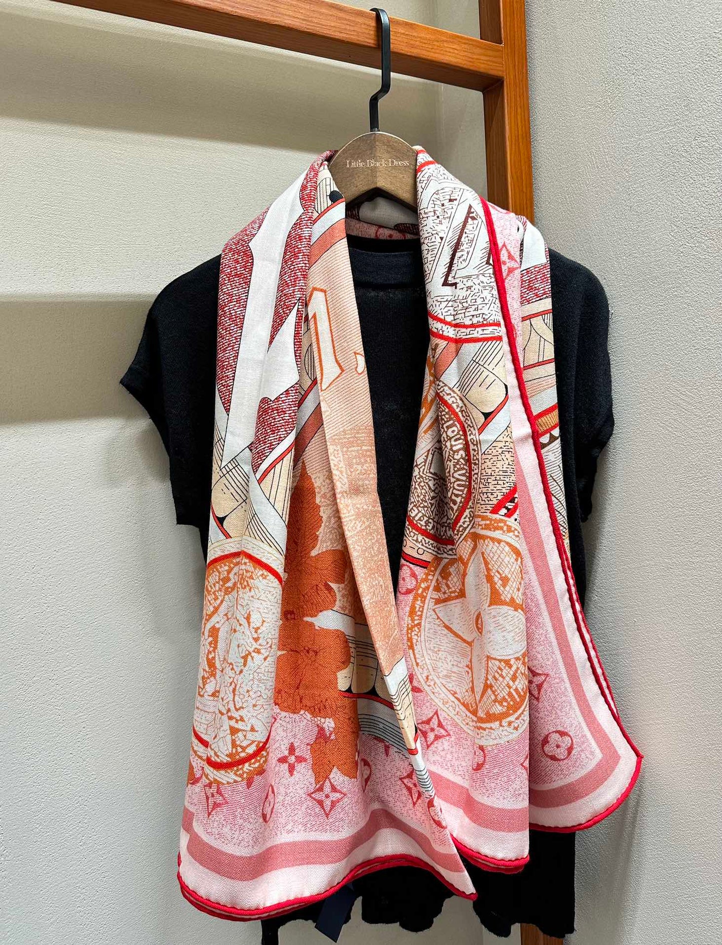 Louis Vuitton Rue Scribe Paris Silk Square Scarf - Pink Monogram Vintage Poster Design Women's Luxury Accessory