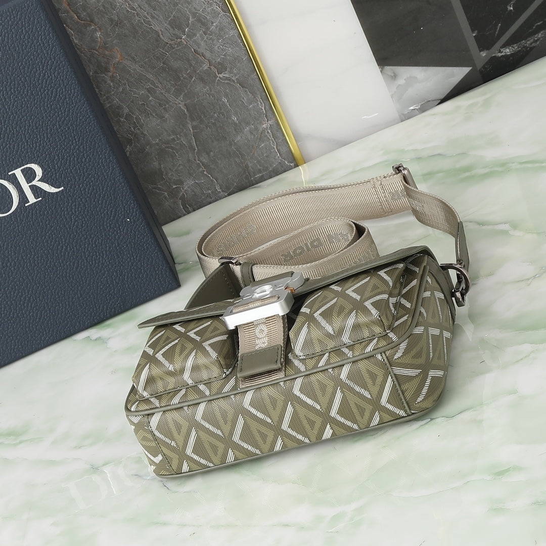 Christian Dior Men's CD Diamond Canvas Mini Messenger Bag - Olive Green