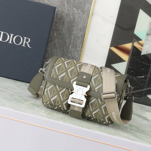 Christian Dior Men's CD Diamond Canvas Mini Messenger Bag - Olive Green