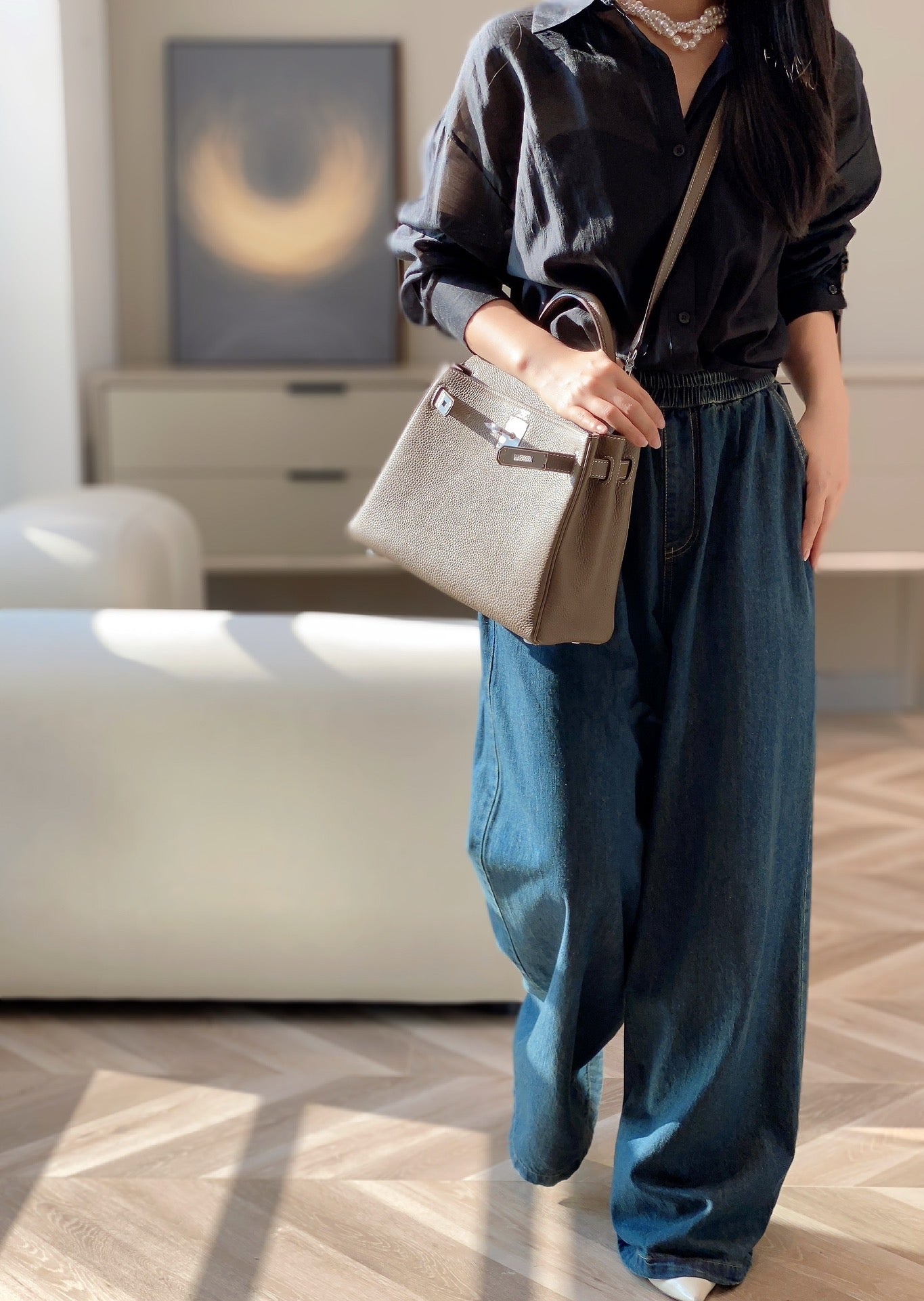 Women's Elegant Grey Leather Shoulder Bag - Kelly Style Satchel Backpack