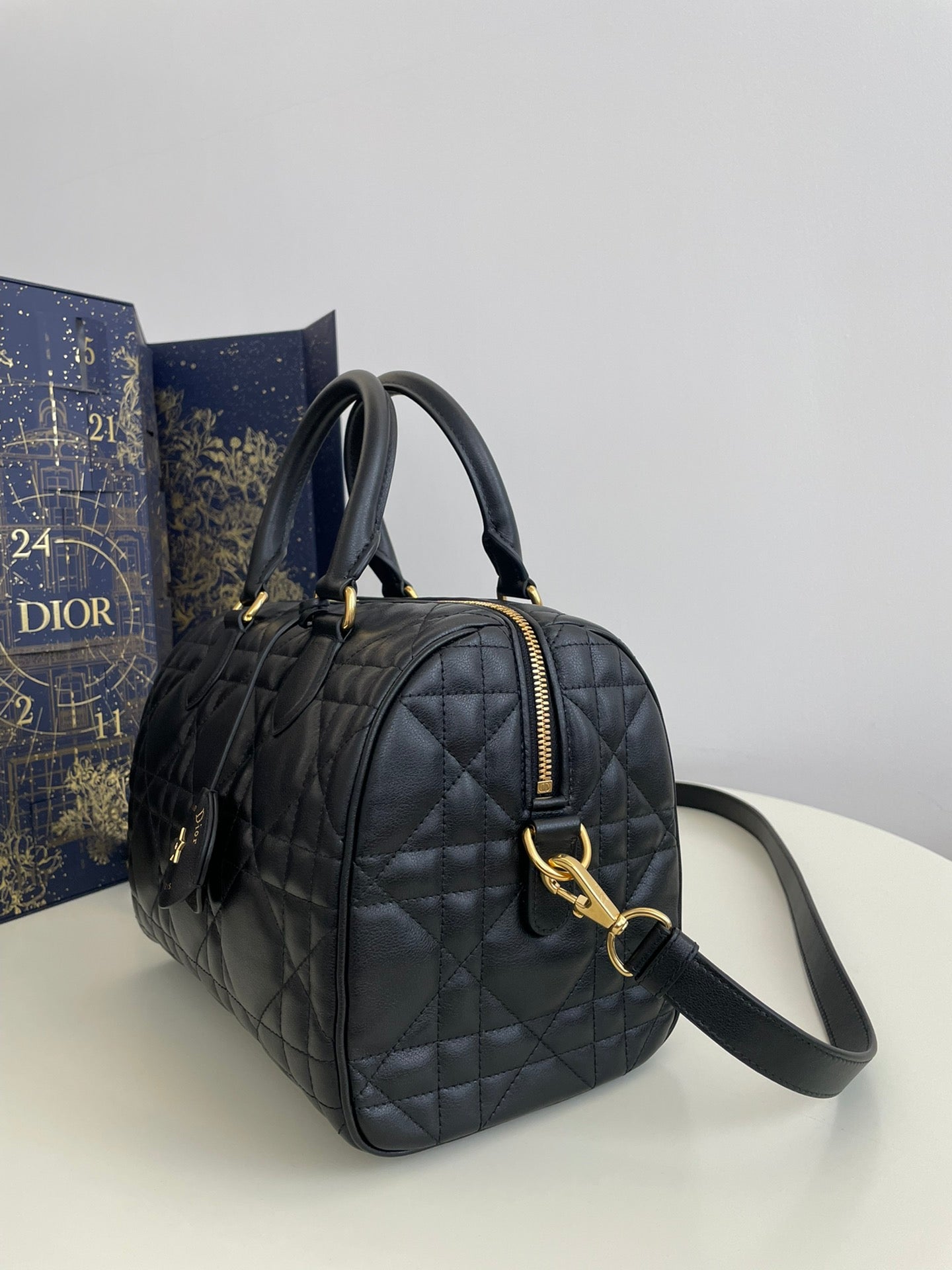 Dior Classic Black Quilted Leather Satchel Bag with Gold Hardware