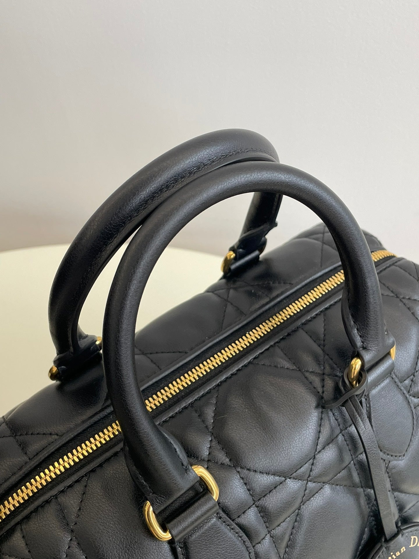 Christian Dior Black Cannage Lambskin DiorTravel Bowling Bag