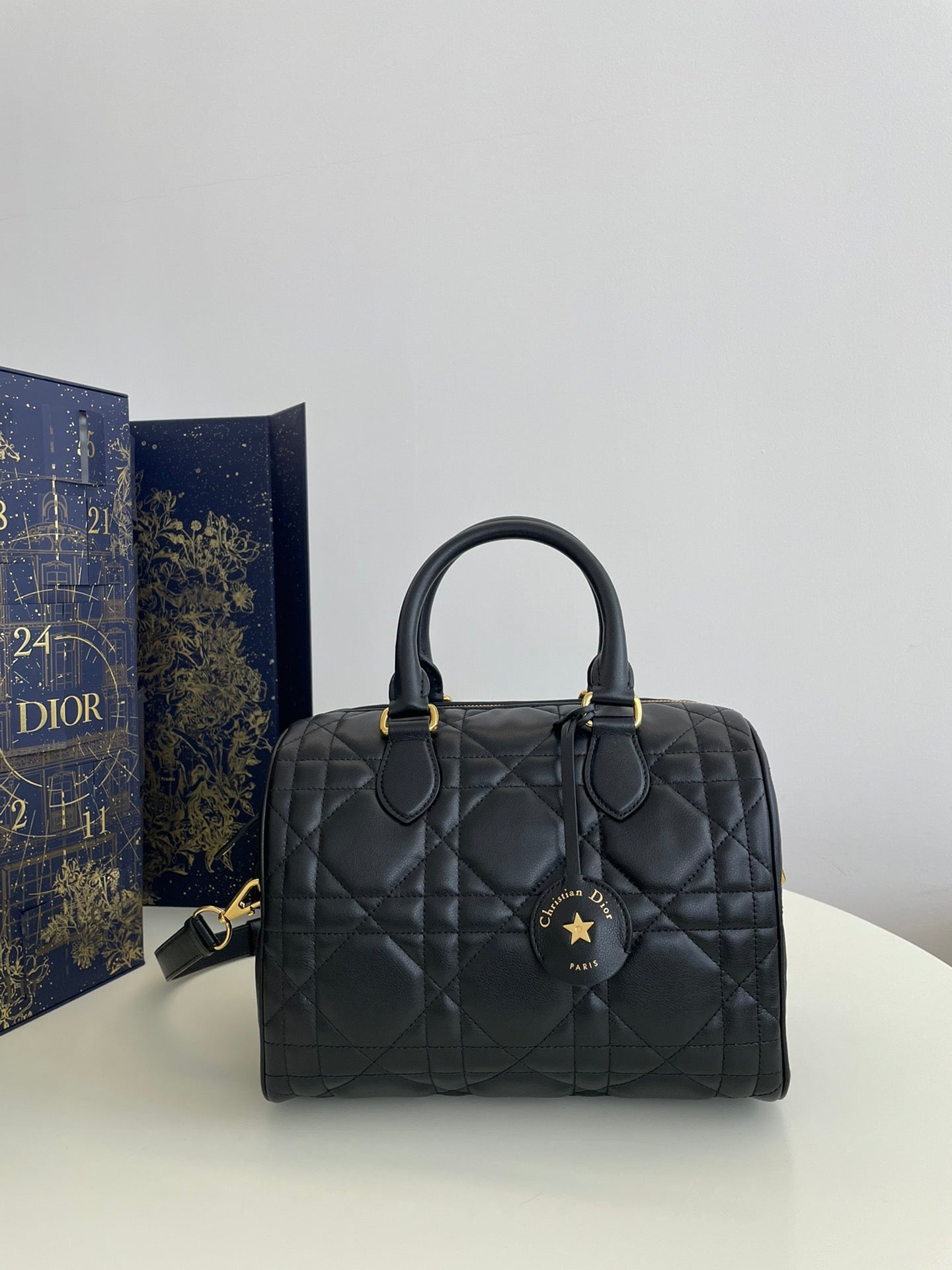 Dior Classic Black Quilted Leather Satchel Bag with Gold Hardware