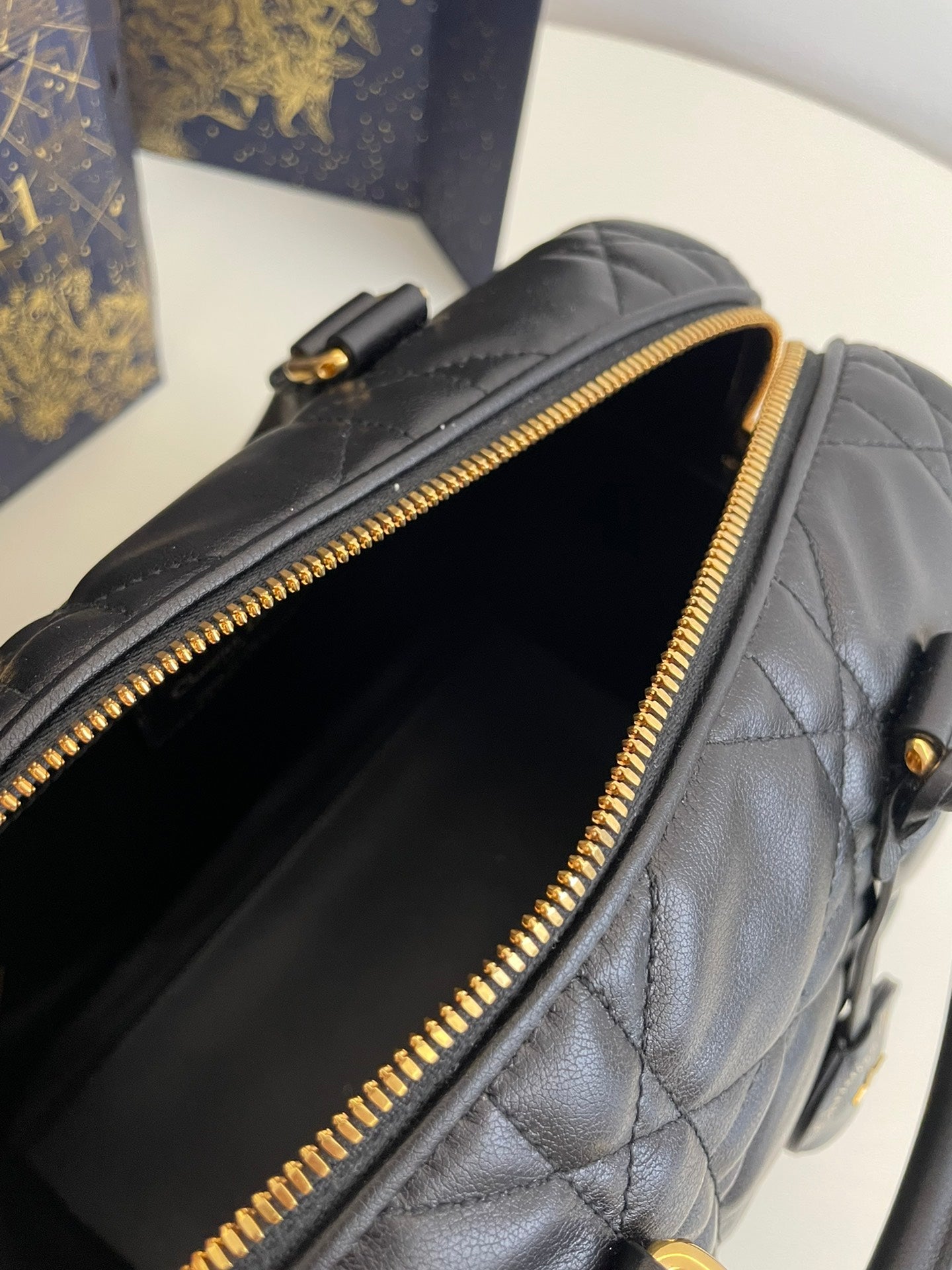 Christian Dior Black Cannage Lambskin DiorTravel Bowling Bag