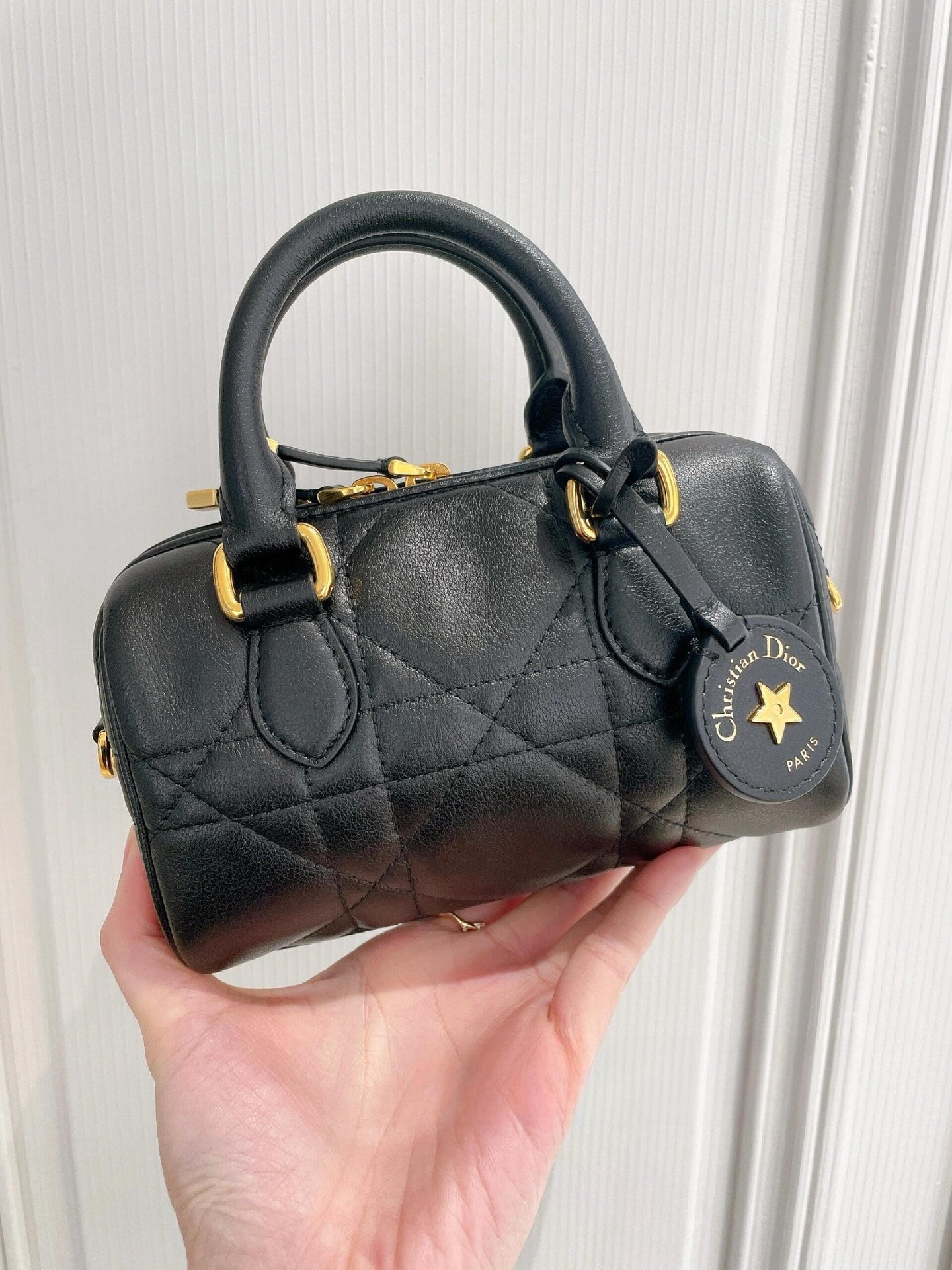 Christian Dior Black Quilted Leather Mini Bowling Bag with Star Charm