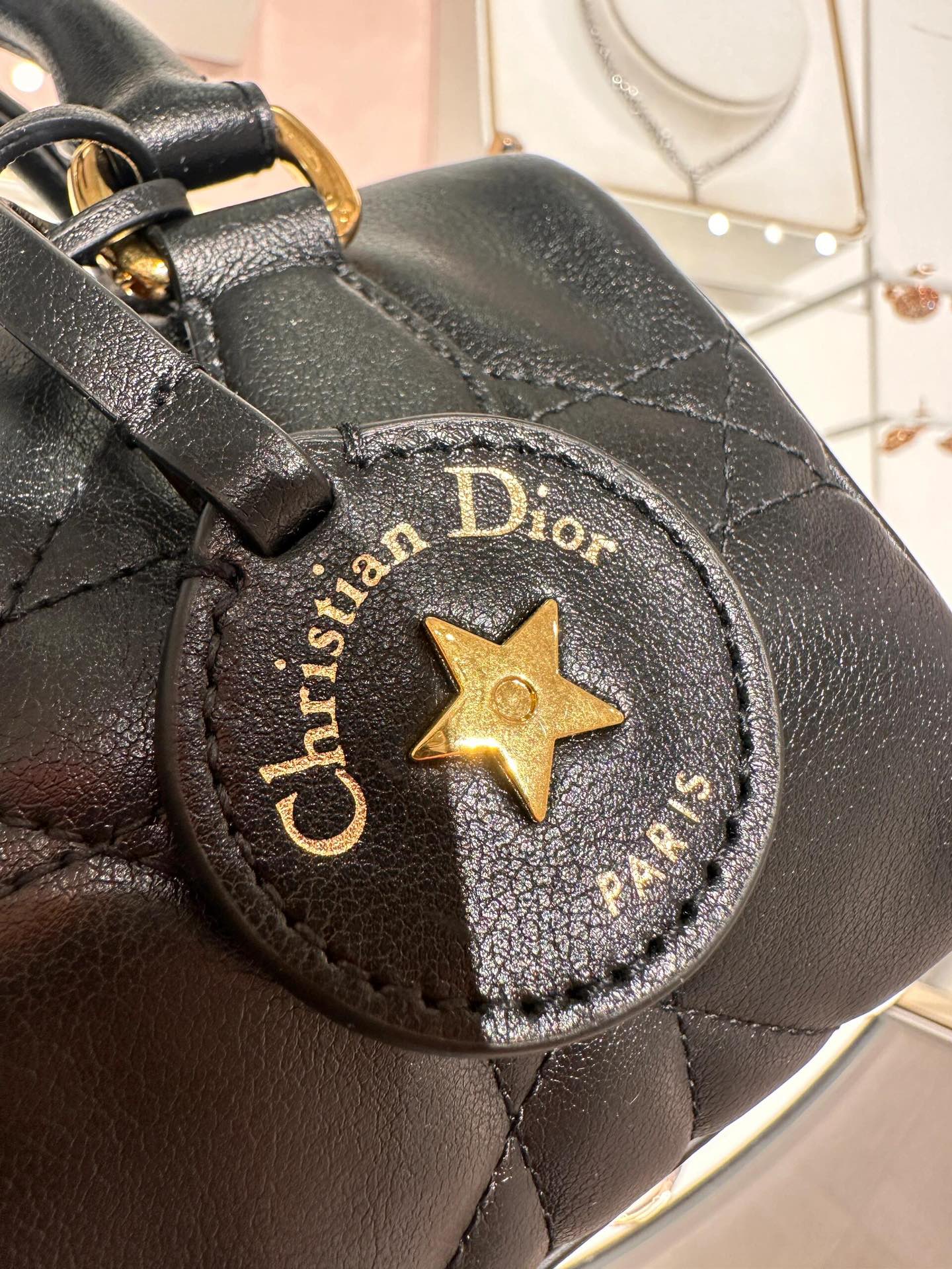 Christian Dior Black Quilted Leather Mini Bowling Bag with Star Charm