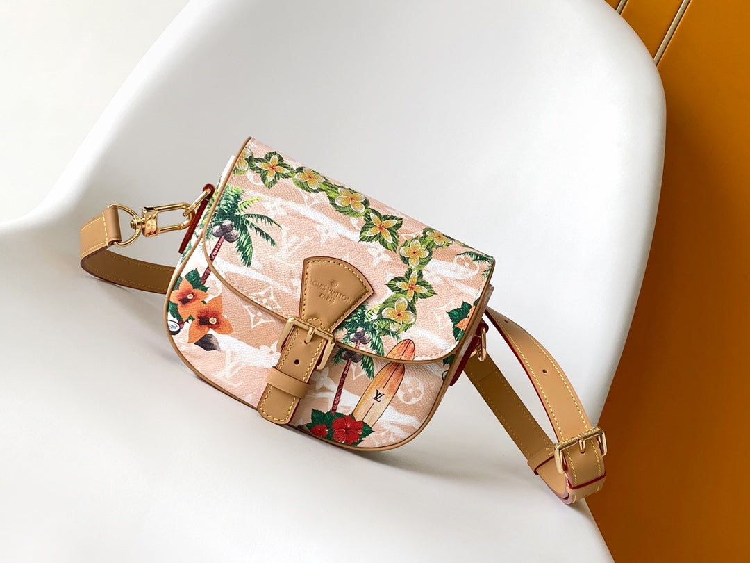 Louis Vuitton Tropical Palm Tree Floral Print Canvas Crossbody Saddle Bag