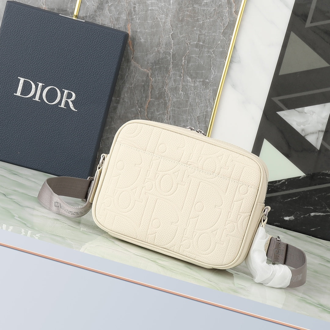 Christian Dior Off-White Quilted Leather Shoulder Bag with Logo Strap