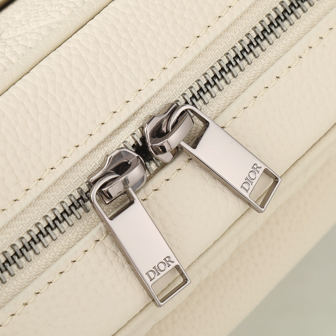 Christian Dior Off-White Quilted Leather Shoulder Bag with Logo Strap