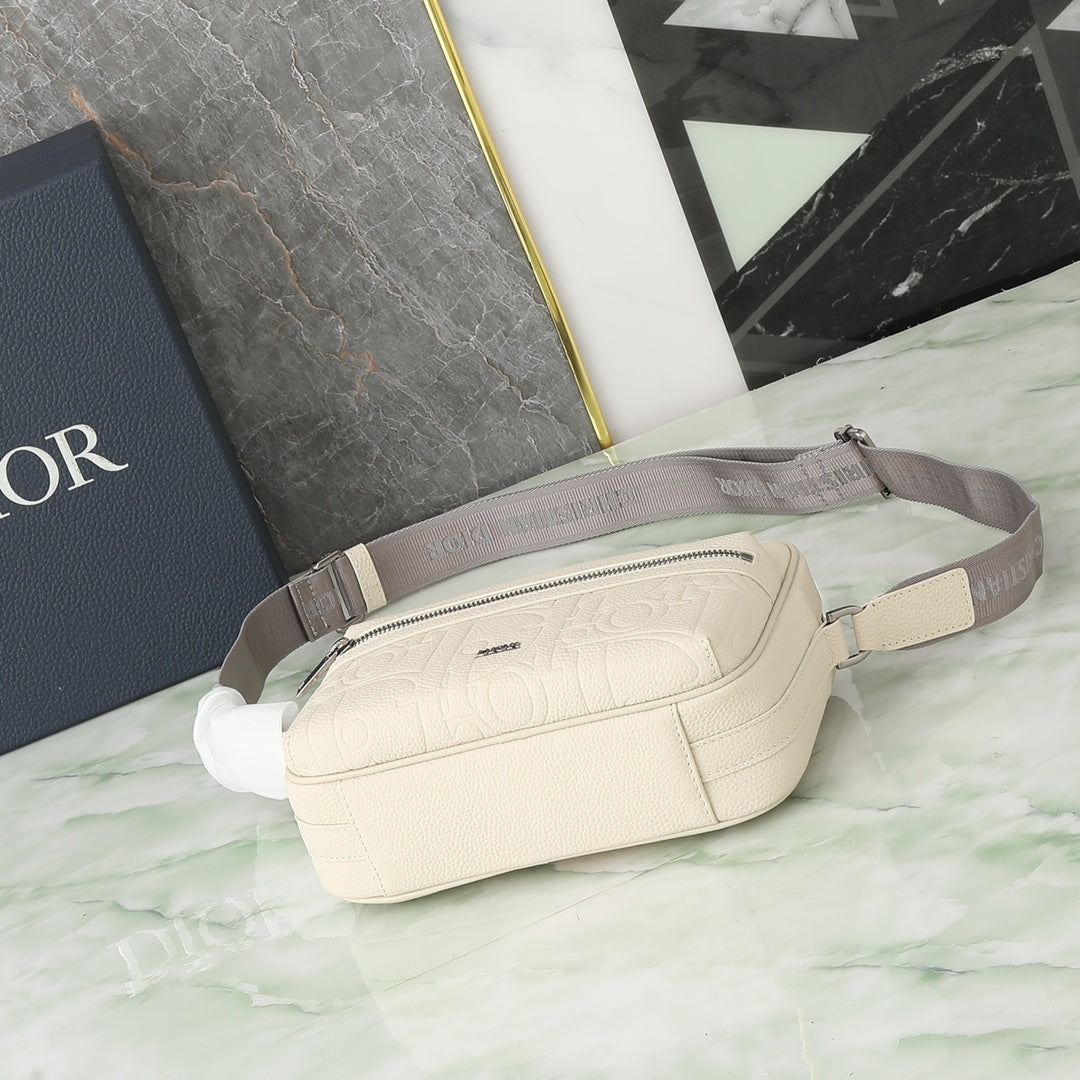 Christian Dior Off-White Quilted Leather Shoulder Bag with Logo Strap