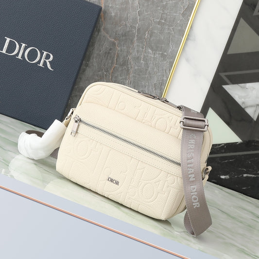 Christian Dior Off-White Quilted Leather Shoulder Bag with Logo Strap