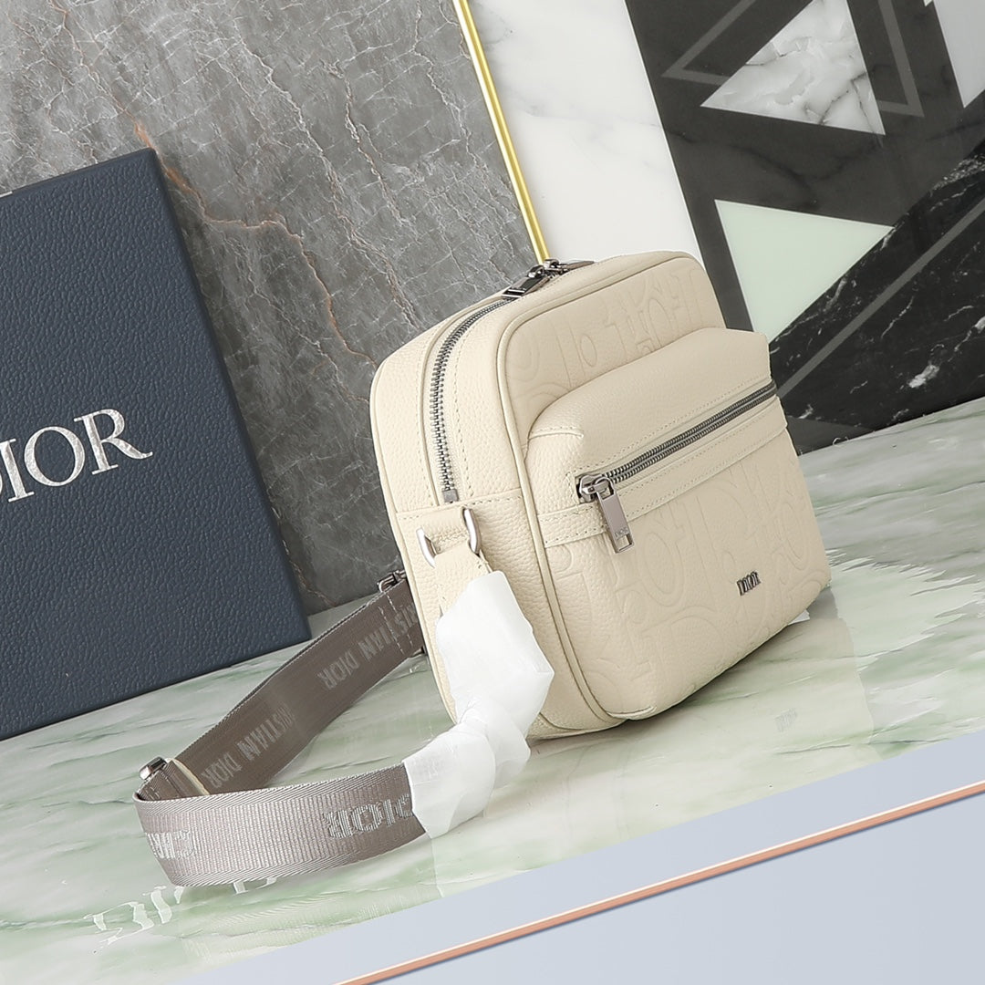 Christian Dior Off-White Quilted Leather Shoulder Bag with Logo Strap