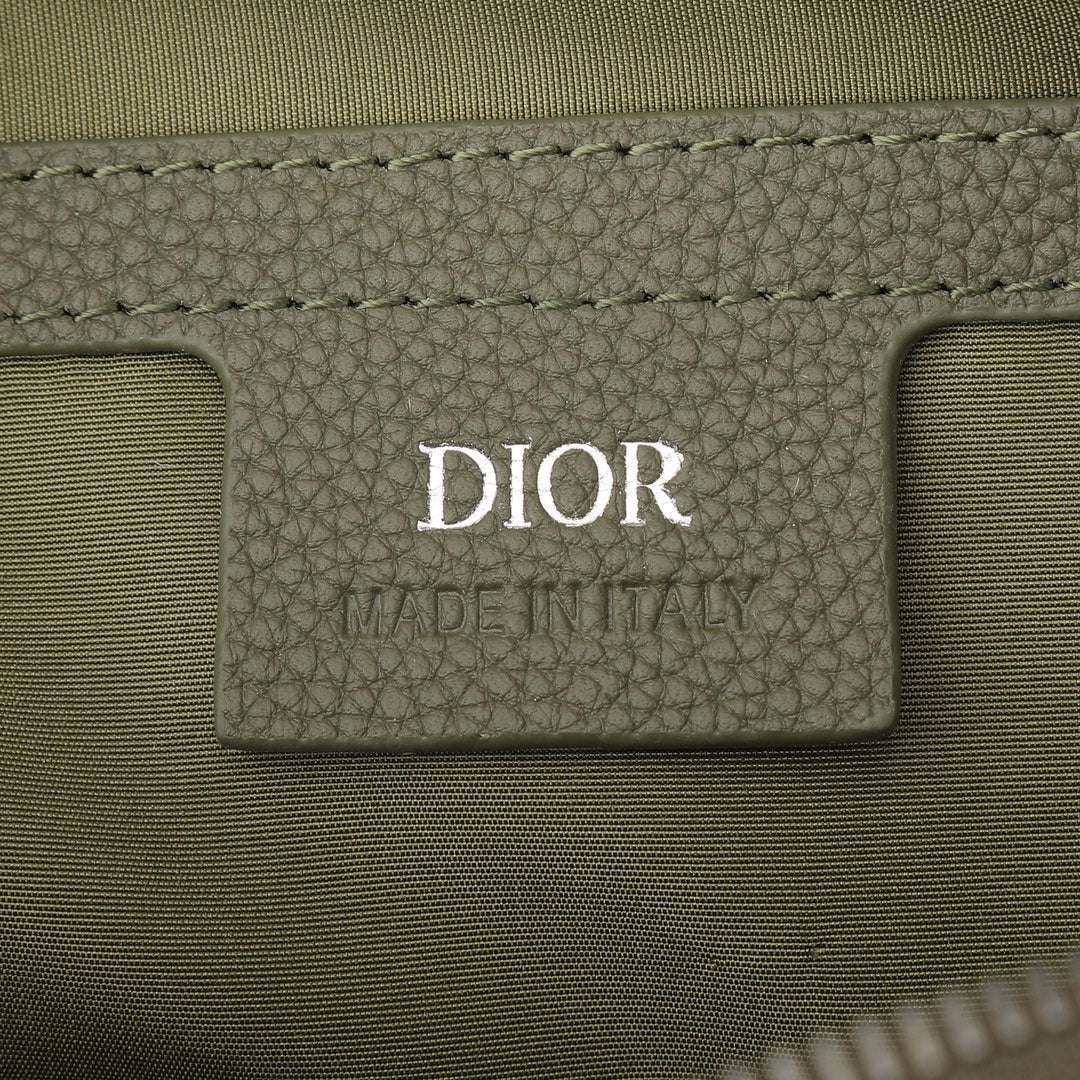 Christian Dior Embossed Leather Crossbody Messenger Bag - Olive Green