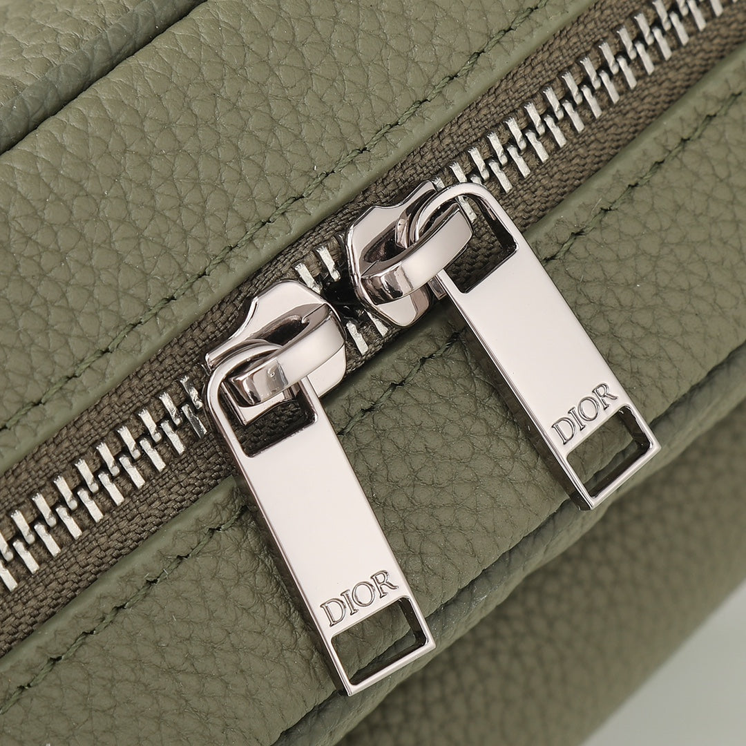 Christian Dior Embossed Leather Crossbody Messenger Bag - Olive Green