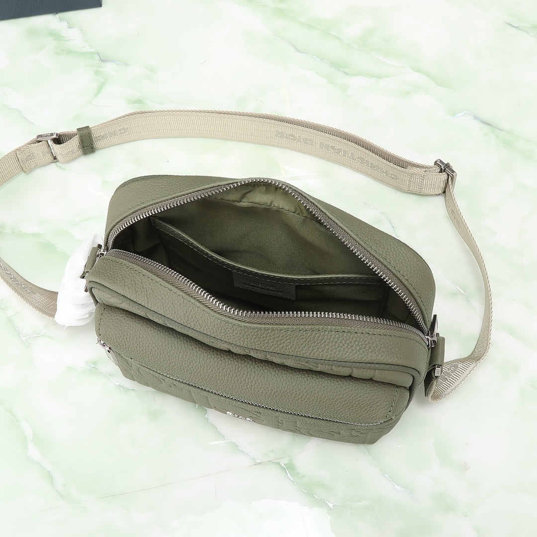 Christian Dior Embossed Leather Crossbody Messenger Bag - Olive Green