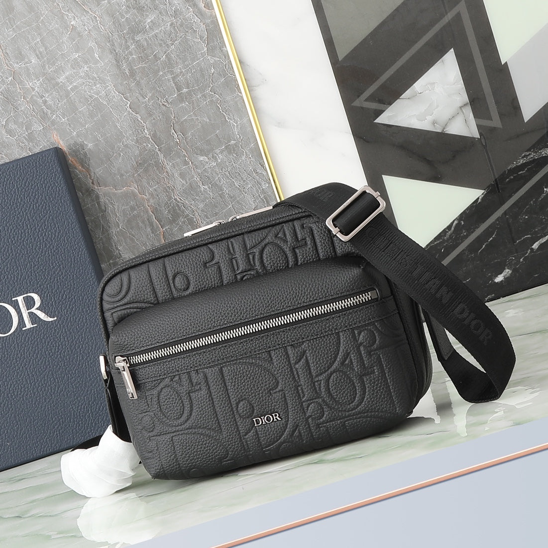 Christian Dior Black Oblique Grained Calfskin Safari Messenger Bag