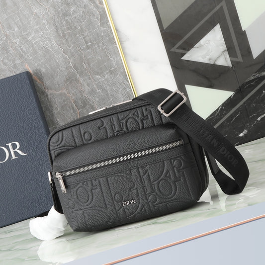 Christian Dior Black Oblique Grained Calfskin Safari Messenger Bag