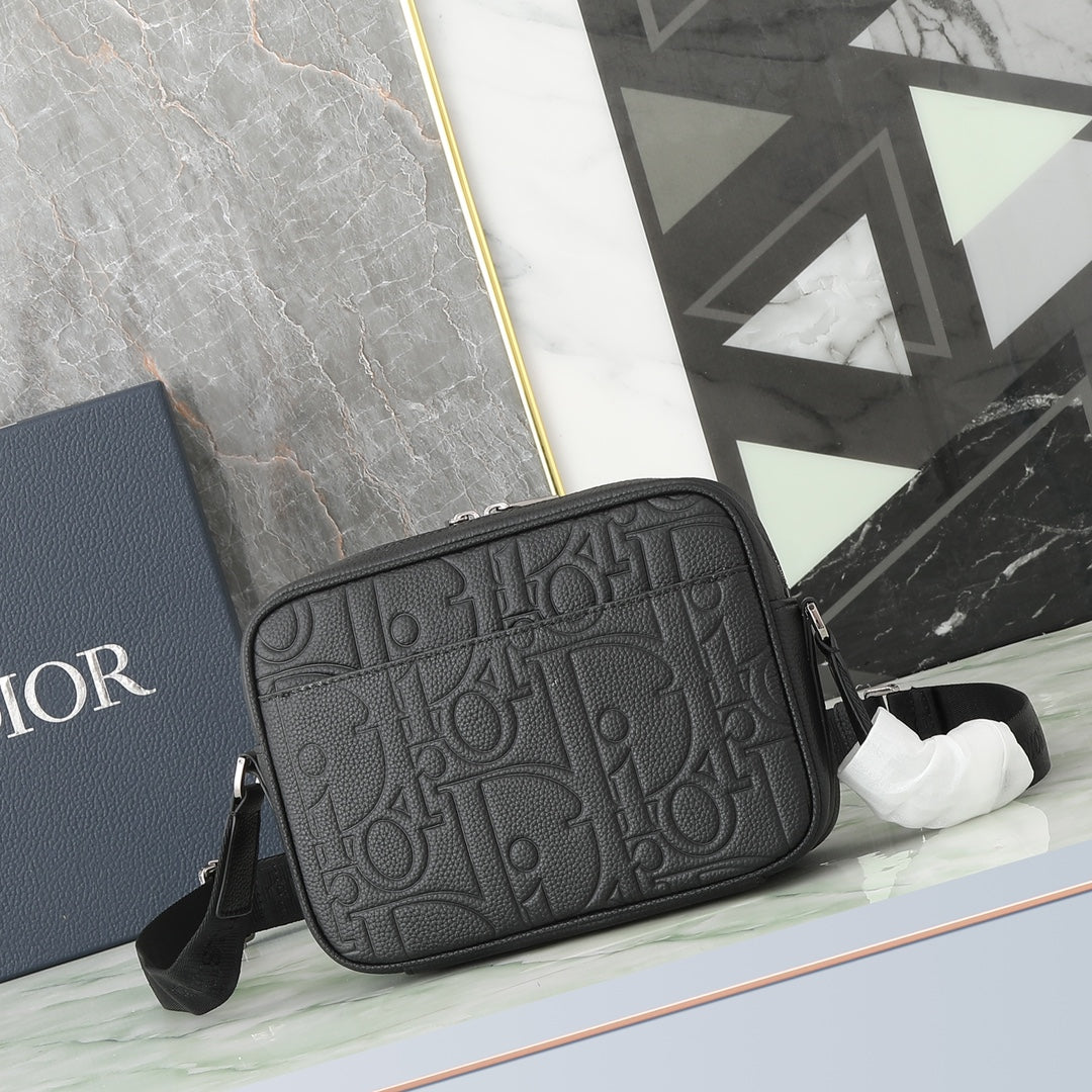 Christian Dior Black Oblique Grained Calfskin Safari Messenger Bag