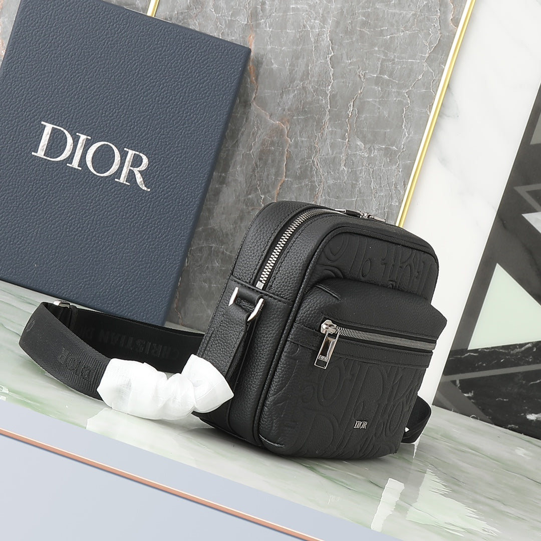 Christian Dior Black Oblique Grained Calfskin Safari Messenger Bag