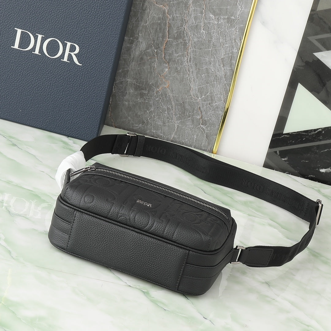 Christian Dior Black Oblique Grained Calfskin Safari Messenger Bag