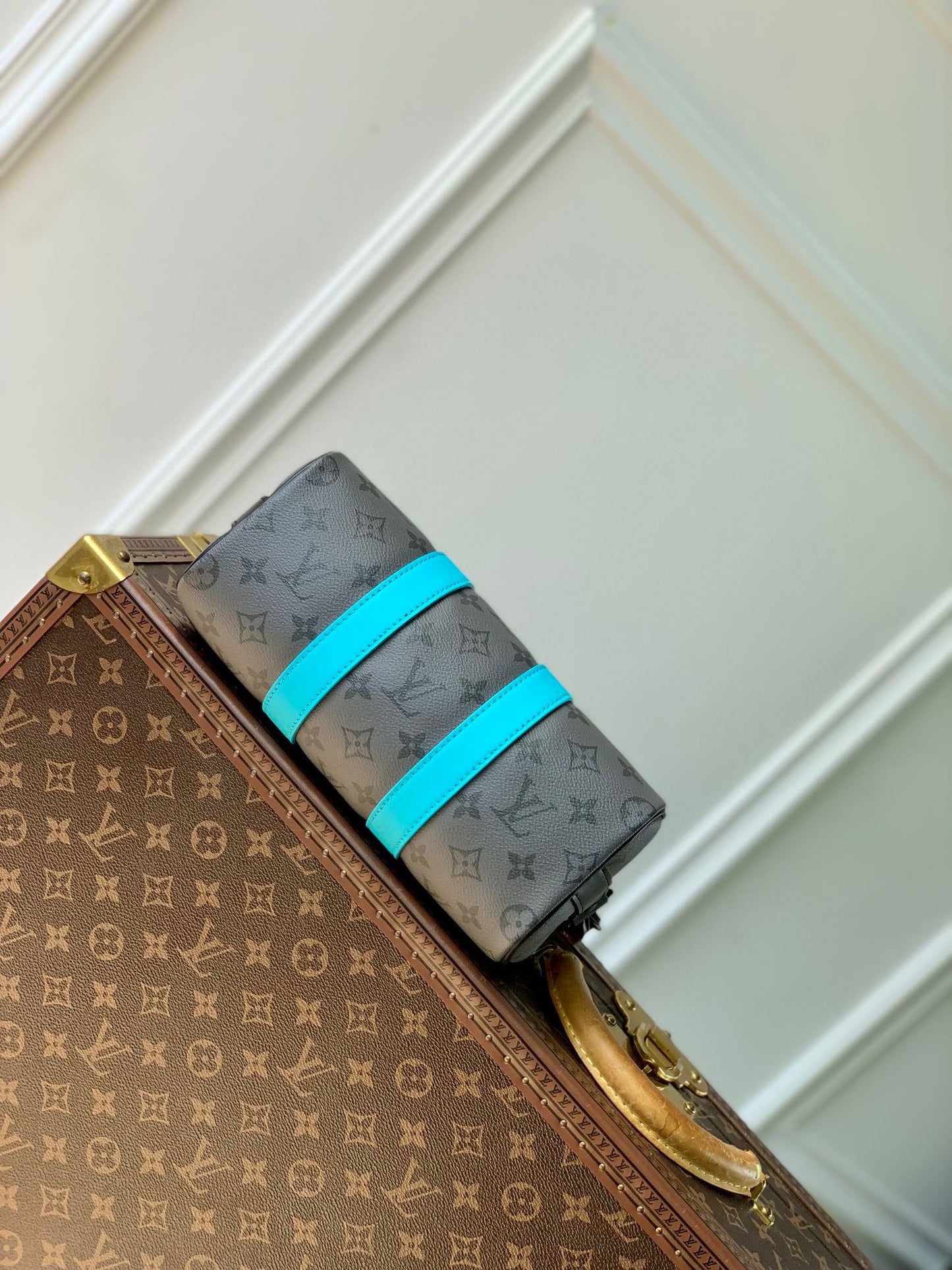 Louis Vuitton Keepall Bandoulière 25 Monogram Eclipse Turquoise Accent Mini Duffle Bag