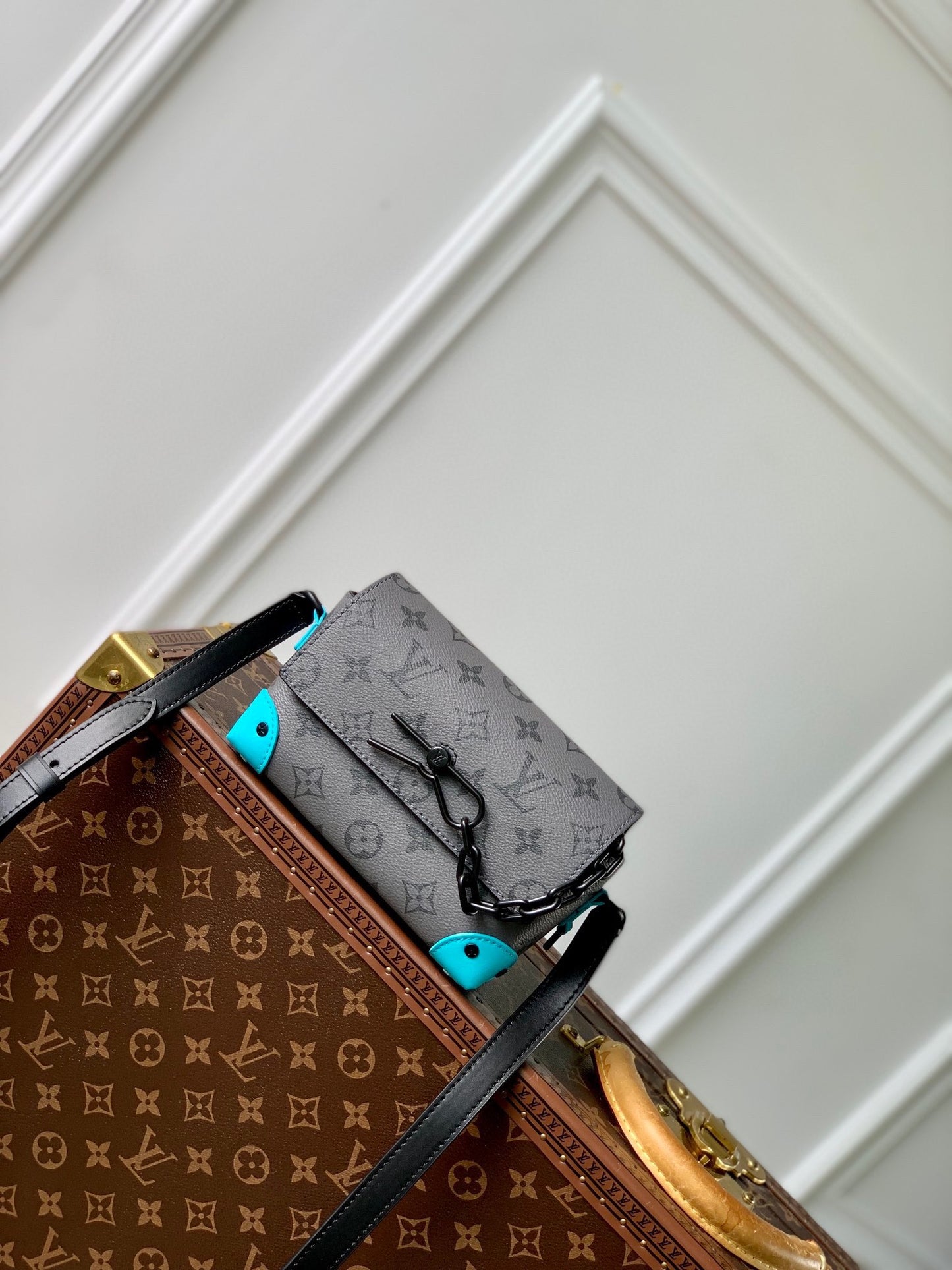 Louis Vuitton Monogram Eclipse Steamer Messenger Bag - Grey/Turquoise
