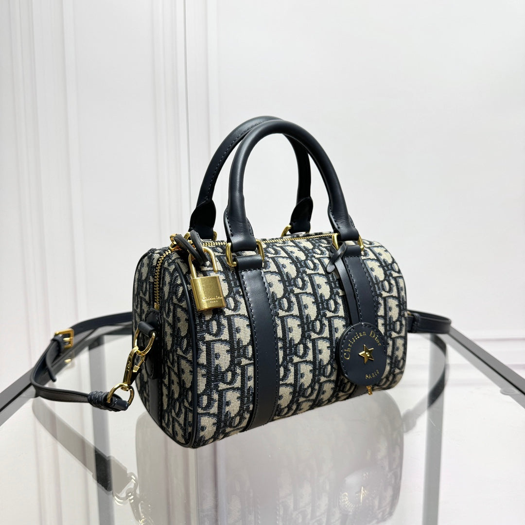Christian Dior Blue Oblique Canvas Mini Bowling Bag with Strap