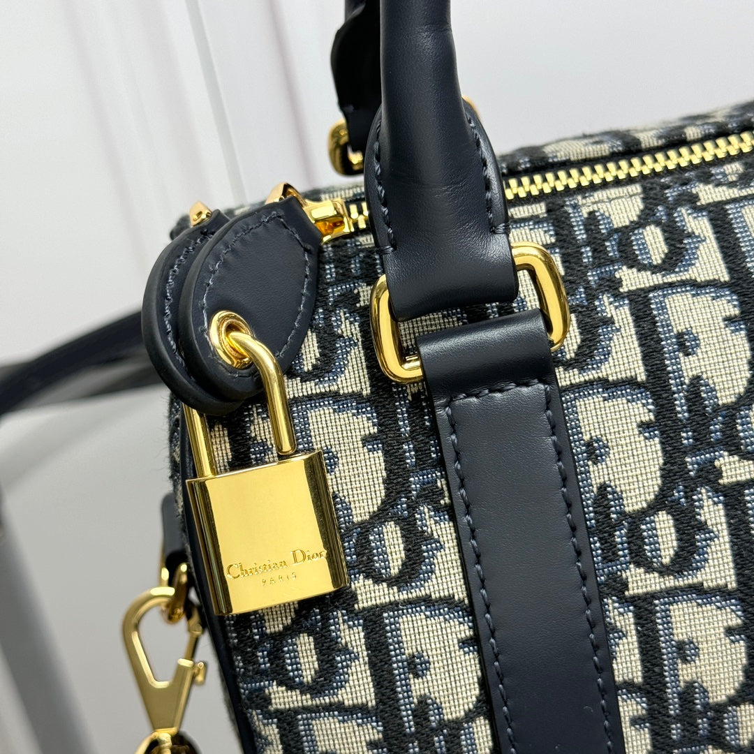 Christian Dior Blue Oblique Canvas Mini Bowling Bag with Strap