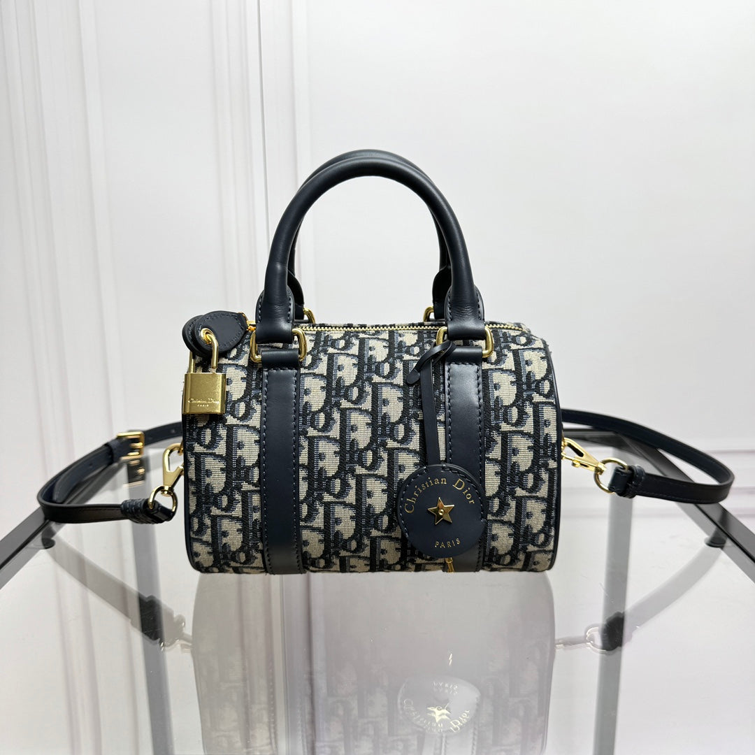 Christian Dior Blue Oblique Canvas Mini Bowling Bag with Strap
