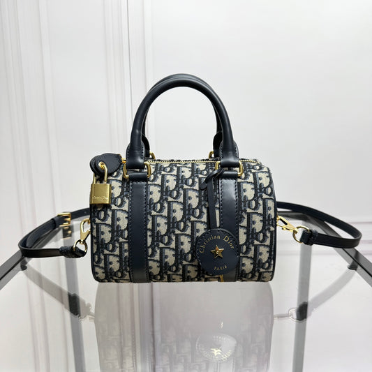 Christian Dior Blue Oblique Canvas Mini Bowling Bag with Strap