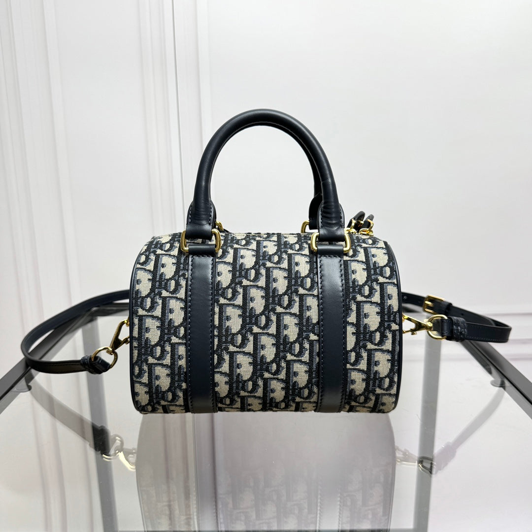 Dior Blue Monogram Canvas Mini Boston Bag with Leather Shoulder Strap
