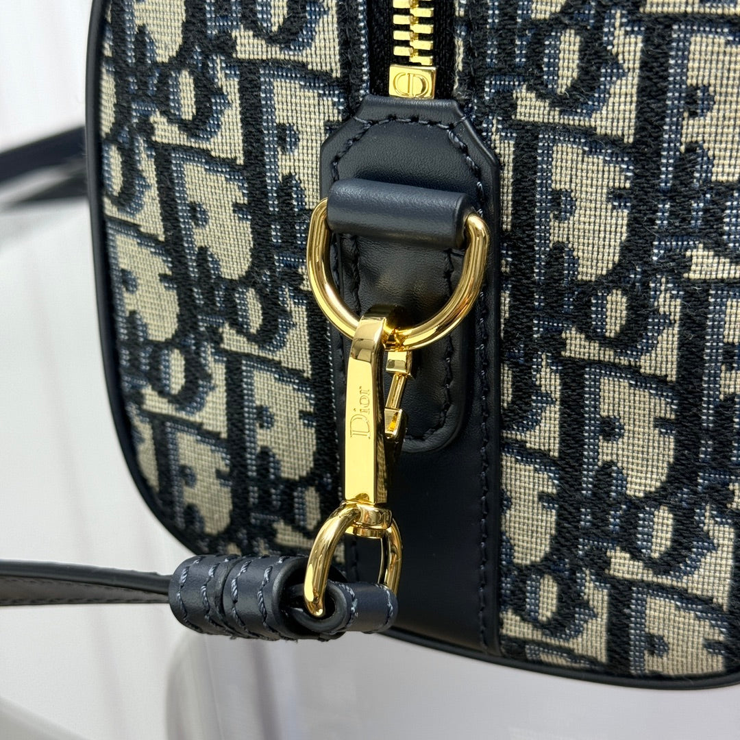 Dior Blue Monogram Canvas Mini Boston Bag with Leather Shoulder Strap
