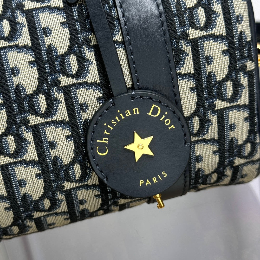 Dior Blue Monogram Canvas Mini Boston Bag with Leather Shoulder Strap