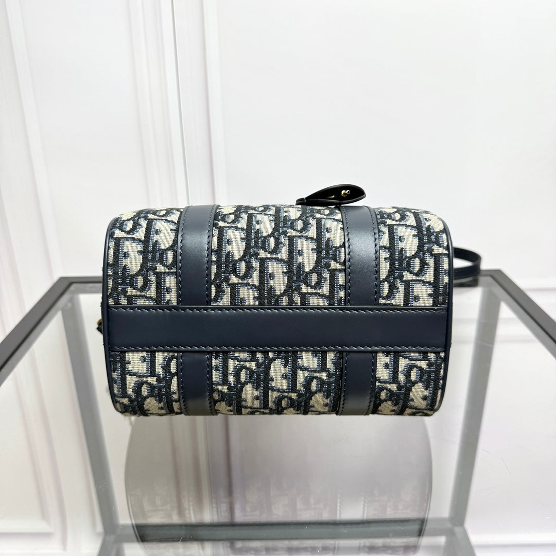 Christian Dior Blue Oblique Canvas Mini Bowling Bag with Strap
