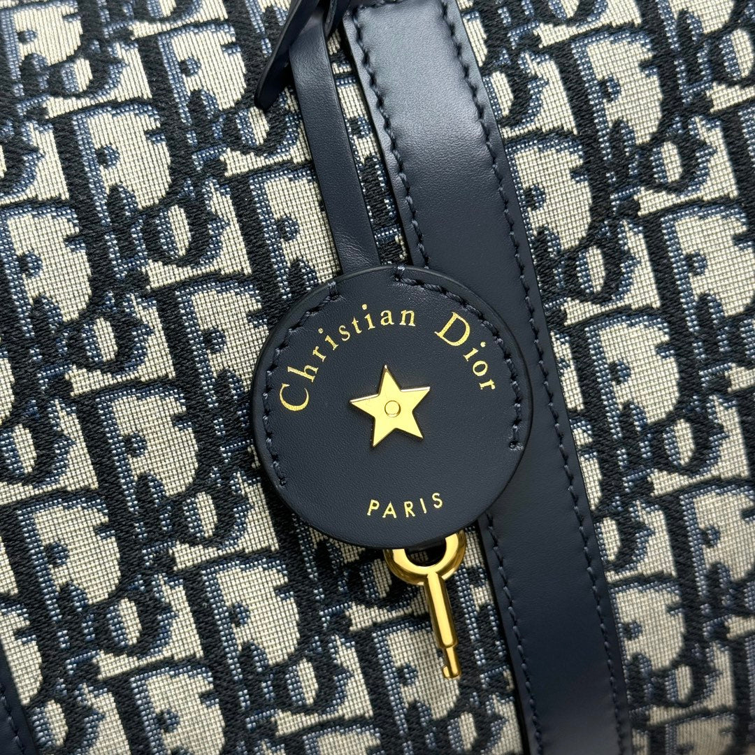 Christian Dior Blue Diorissimo Oblique Jacquard Bowling Bag